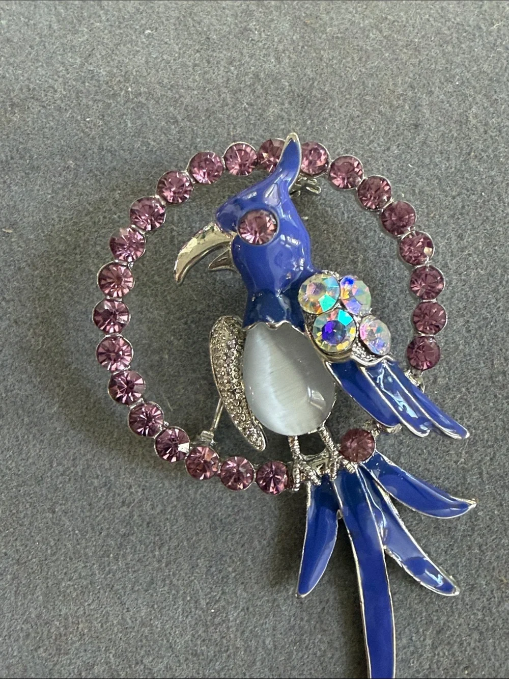 Vintage Blue Parrot Crystal Brooch Pin